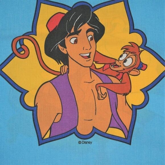 Vintage Disney USA Aladdin Twin Fitted Sheet Blue Genie Lago Abu Jafar Jasmine - Picture 7 of 12